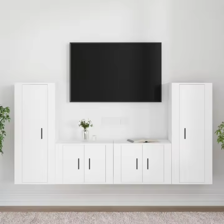 vidaXL Set de muebles para TV 4 piezas madera contrachapada blanco - 1