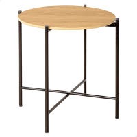 Max Home - Mesa auxiliar redonda, D40xH40 cm, peso máximo soportado 4 kg, efecto roble,  estructura metálica negra, mesita de centro, decoración para salón, dormitorio, oficina - details 0