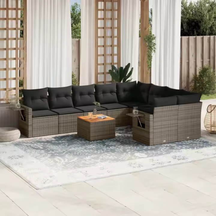 vidaXL Set de sofás de jardín 10 pzas con cojines ratán sintético gris - 1