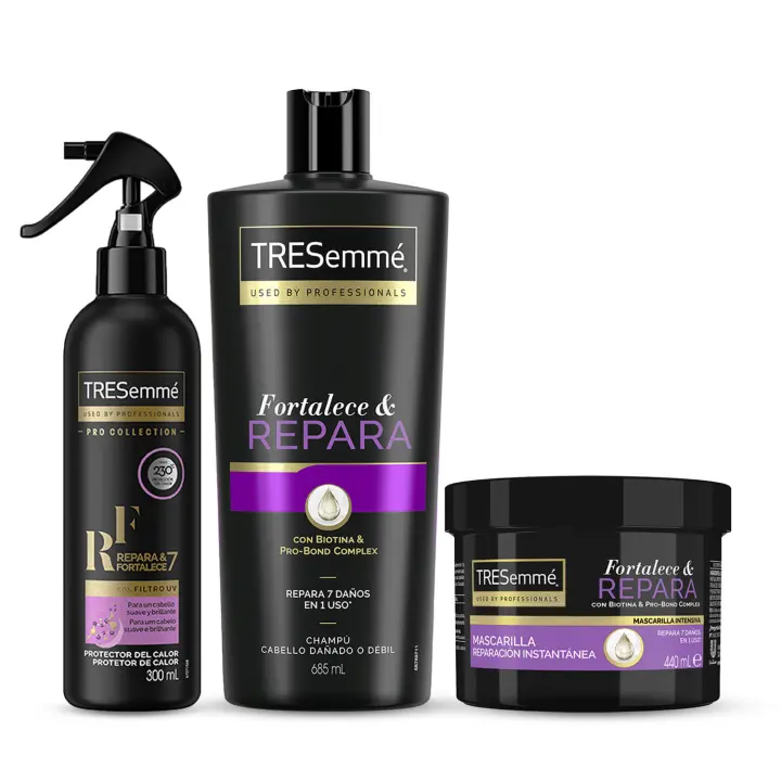 TRESemmé Pack Fortalece y Repara Champú + Protector + Mascarilla Hidratante para cabellos secos y dañados - Pack de 3 - 1