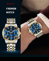Reloj De Pulsera De Lujo Para Hombres 2024 Multifuncional De Acero Inoxidable 40mm Color Azul Oro Con Calendario Y Luz Fluorescente Resistente Al Agua 3Bar - details 8