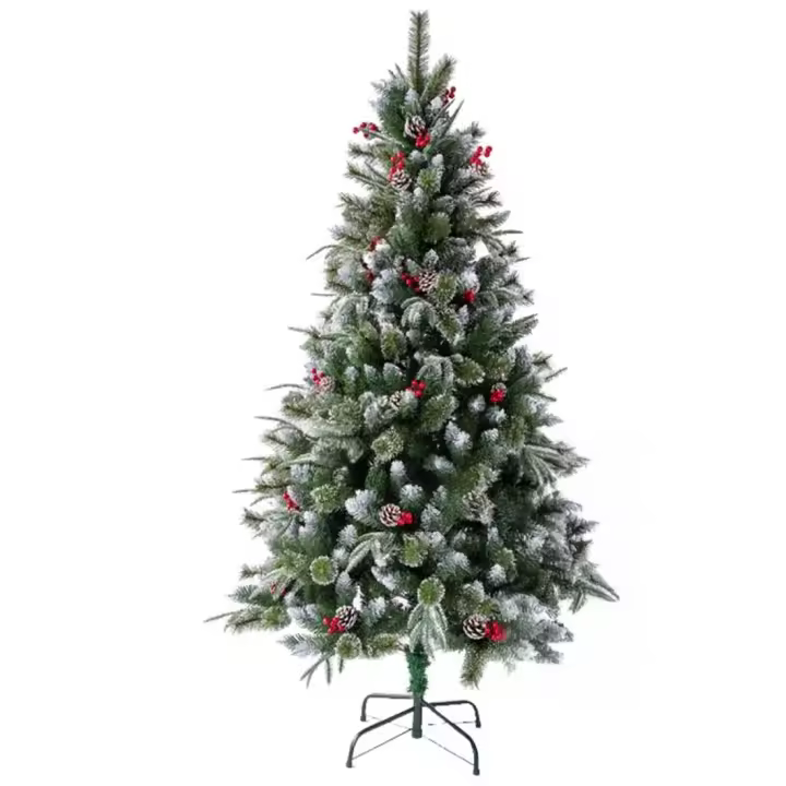 PANDA HOME Árbol de Navidad con Base Metálica - Tamaños 60-240 cm - Verde, Blanco, Nevado, Fruto Rojo, Rosa Classic, Pino Nieve - 1