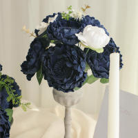 16 Piezas De Flores Artificiales Náuticas Azul Con Tallo Peonías En Pleno Auge Para Decoración De Boda DIY Flores Peonía Artificiales - details 5