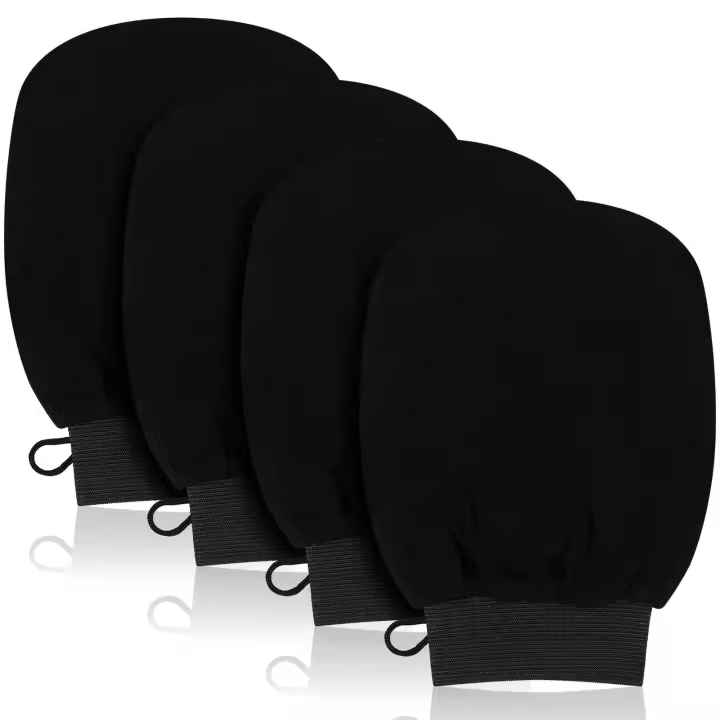 4PC Guantes Exfoliantes Para Limpieza Corporal Y Masaje Facial Duros Y Duraderos Negros Para Eliminar Piel Muerta En Ducha - 1