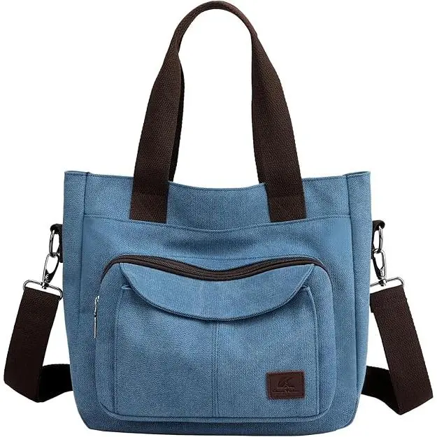 Bolso de mano de lona para mujer, bolso de hombro cruzado vintage, bolso pequeño, bolsa de trabajo con asa superior con múltiples bolsillos - 1