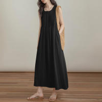 Vestido Largo Sin Mangas De Verano ZANZEA Estilo Coreano Suelto Con Pliegues Para La Playa Vestido Casual De Playa A-Line Para Mujer - details 8