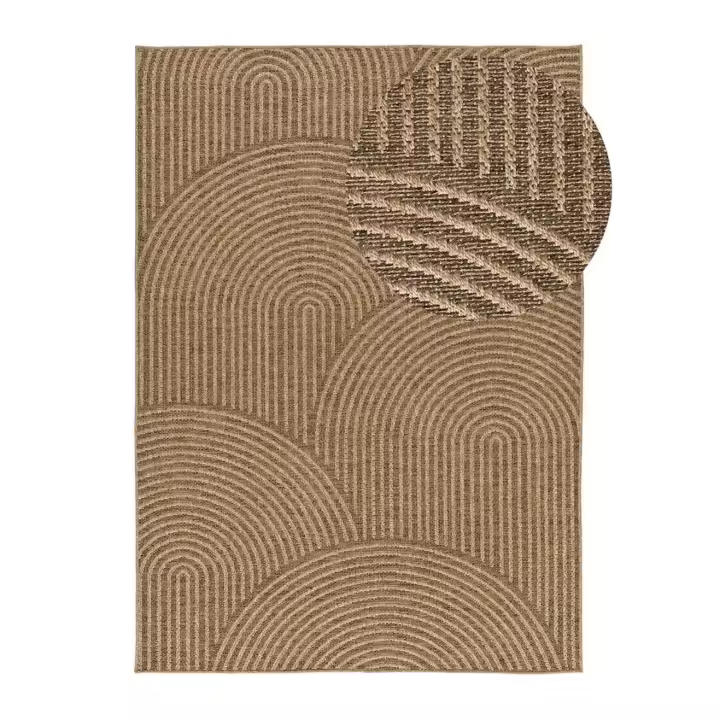 Alfombra de exterior diseño geométrico efecto yute en Natural - ACRA 5042 | 80x150, 120x170, 160x230, 200x290 cm - 1