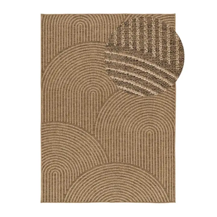 Alfombra de exterior diseño geométrico efecto yute en Natural - ACRA 5042 | 80x150, 120x170, 160x230, 200x290 cm - 1