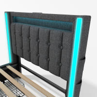 Cama Upholsted Función de carga USB Type C Iluminación LED Y 2 cartuchos, Cama Juvenil 90x200 cm Cama individual Cama de almacenamiento Estructura de Cama Con base de listones de Madera, gris (with colchón) - details 7