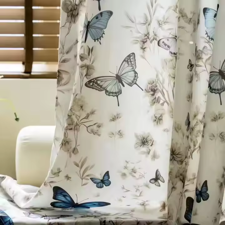 Nuevas Cortinas De Tules De Algodón 100% Para Sala De Estar Y Dormitorio Con Estampado 3D De Mariposa Adecuadas Para Balcones Ventanas Y Armarios Diseño Pastoral Estilo Translúcido - 1