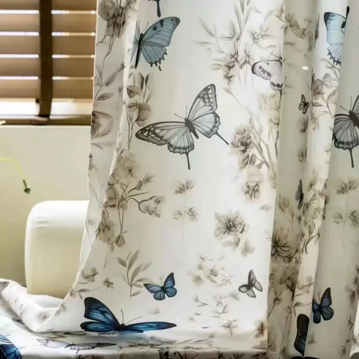Nuevas Cortinas De Tules De Algodón 100% Para Sala De Estar Y Dormitorio Con Estampado 3D De Mariposa Adecuadas Para Balcones Ventanas Y Armarios Diseño Pastoral Estilo Translúcido - 1