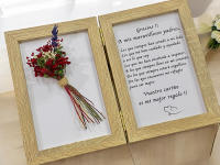 Regalo para los padres con mensaje y ramo de flores naturales preservadas y secas detalle para bodas aniversario día de la madre marco de madera doble mensaje de agradecimento a nuestros padres - details 5
