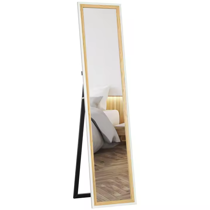 HOMCOM Espejo de Cuerpo Entero 157x37 cm Espejo de Pie o de Pared con Marco de MDF y Soporte para Salón Dormitorio - 1