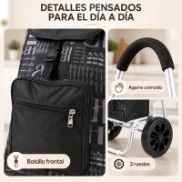 Carro de la Compra Plegable de 2 Ruedas con Capacidad de 40 L o 42 L, Bolsillo Térmico Frontal y Bolsa Amplia, Carrito Ligero para Supermercado, Mercado y Compras Diarias, con Asa Cómoda, Soporte Estable y Disponible en Negro, Azul Marino, Azul y Gris - details 3