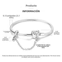 Pulsera De Corazón Rosado En Plata De Ley 925 Con Cadena De Seguridad Estrellada Y Luna Cadena De Serpiente Adecuada Para DIY Joyería Con Encantos Y Cuentas Para Mujer - details 6