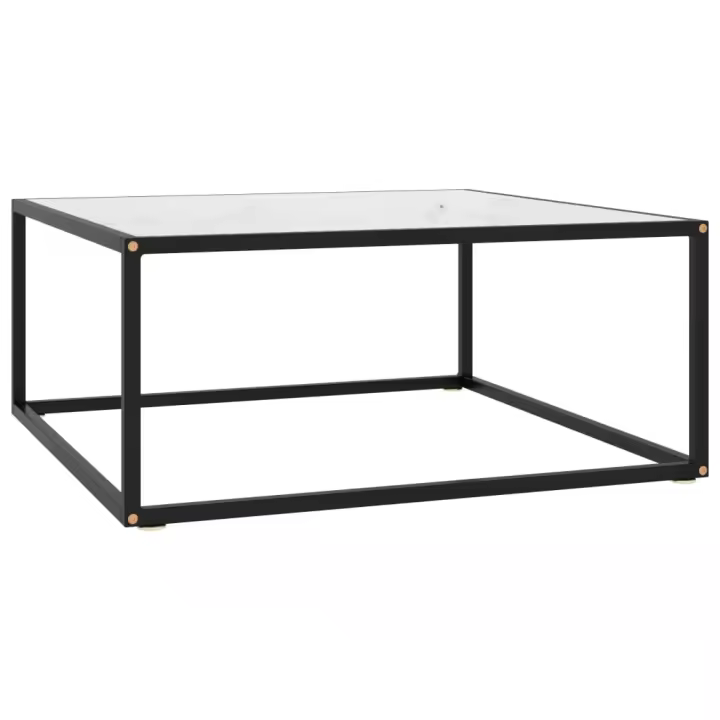 vidaXL Mesa de centro negra con vidrio de mármol blanco 80x80x35 cm - 1