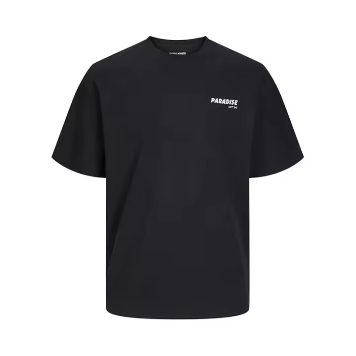 Jack&Jones - Camiseta de Manga Corta para Hombre - Nego - Algodón con Logo Frontal y Print Posterior - 1