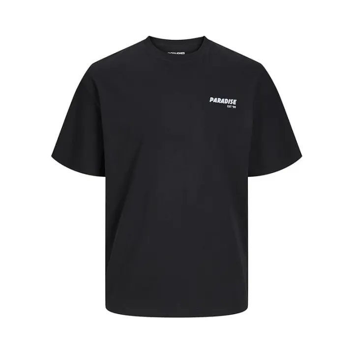 Jack&Jones - Camiseta de Manga Corta para Hombre - Nego - Algodón con Logo Frontal y Print Posterior - 1