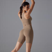 Conjunto De Yoga Deportivo Para Mujer Top Y Shorts De Color Sólido Nylon Transpirable Y Secado Rápido Para Gimnasio Ciclismo Y Correr - details 14