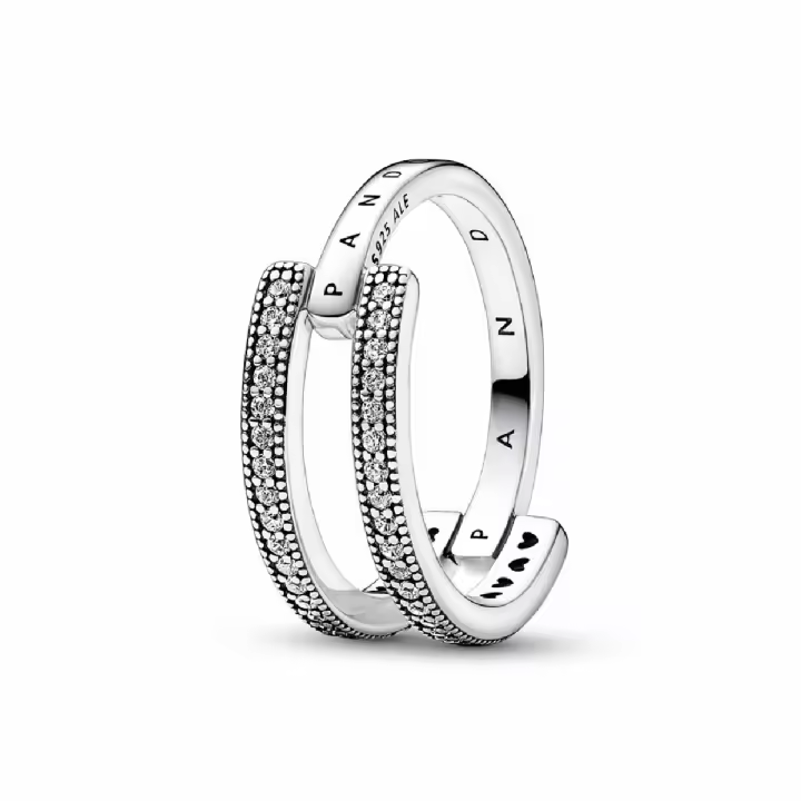 Anillo Pandora Doble banda Logo y Pavé - 1