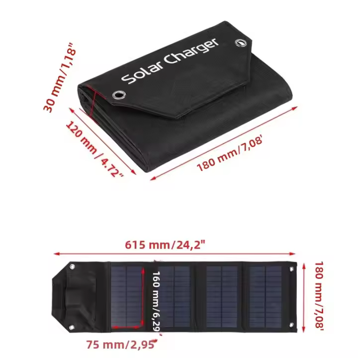 Cargador Solar Portátil De Panel Plegable 60W/80W/100W Con USB 5V Para Camping Y Senderismo Batería Power Bank Incluye Cable - 1
