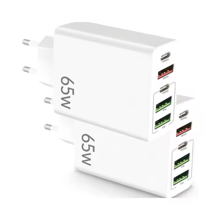 Pack 2 Cargador USB C Carga Rápida Marca NFMAXONE- Múltiple 5 Puertos - Enchufe Multiple 65 W - Adaptador Compatible Con Samsung, iPad, iPhone, Google Marca: NFMAXONE - 1