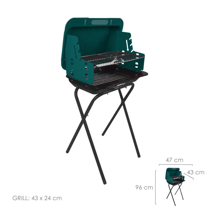 Saturnia SATURNIA Barbacoa Carbon y Leña Plegable Cayuse, Parrillas Regulables - Estructura de Acero Esmaltado - 47x43x96 Cm - 1