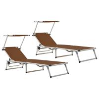 vidaXL Tumbonas plegables con techo 2 uds aluminio y textilene Sillas de Exterior Ideal para jardín, playa, piscina, terraza Tumbona Piscina Tumbonas Playa Tumbonas Jardín Exterior - details 1