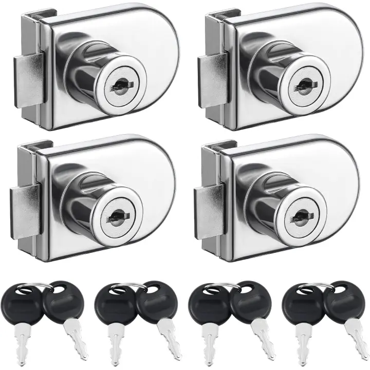 Paquete de 4 cerraduras de gabinete de vidrio sin perforación, cerraduras de puerta de vidrio simple con llaves iguales, cerradura de seguridad de gabinete de pantalla abierta doble para vidrio de 5-8mm - 1