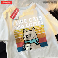 Camiseta De Algodón I like Cats And Coffee Para Hombres Y Mujeres Camiseta Hip Hop Suelta De Cuello Redondo Moda Streetwear Para Pareja - details 11