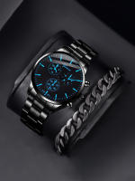 Reloj De Cuarzo Para Hombre Con Correa De Aleación Negra Y Escala 2 Piezas Regalo Con Reloj De Pulsera De Aleación Negra - details 0