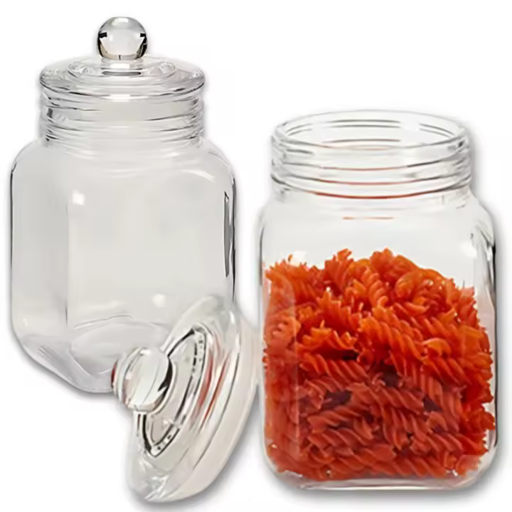 MundoTarros 2 Tarros de Vidrio Hermético Cuadrado de 1,2L – Botes de Cristal Transparente Resistente con Tapa para almacenar pasta, café, galletas, harina y alimentos secos | Incluye Etiquetas - 1