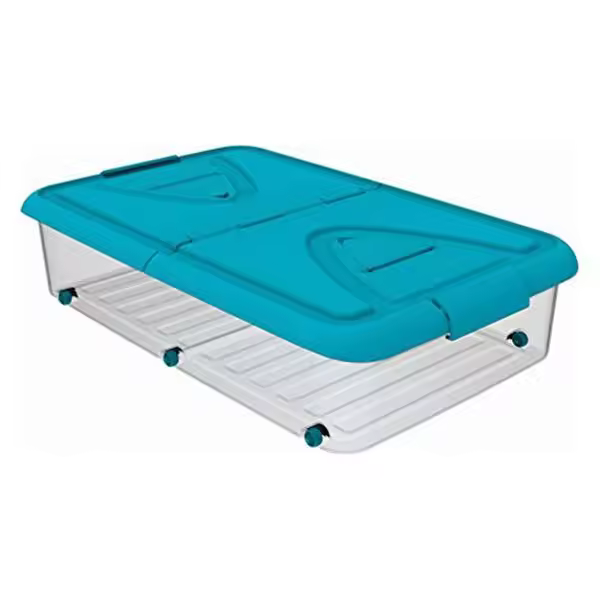 Plastiken BAJO CAMA 60 L AZUL 11003 80x50x18 CM - Caja de Almacenamiento de Plástico de Alta Calidad con Ruedas Incluidas - 1