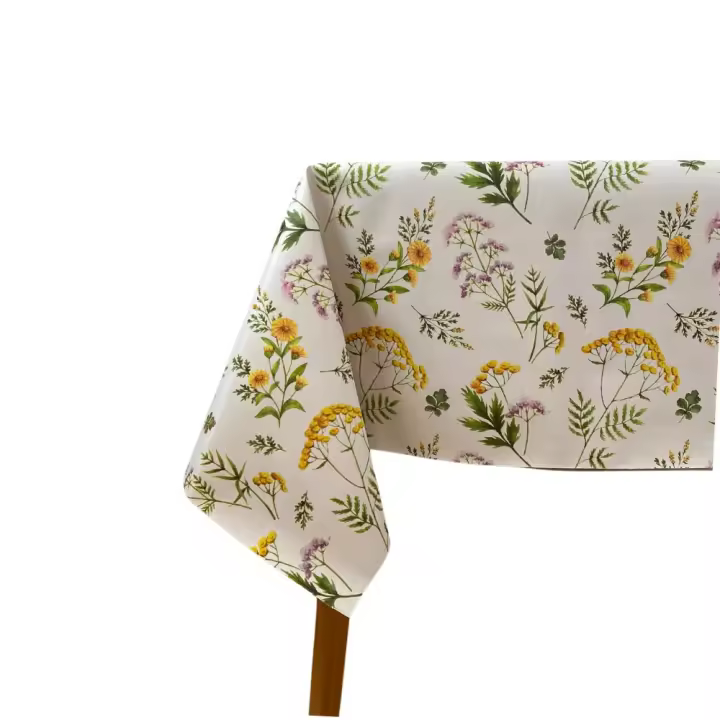 Mantel de Hulehule Tex - PVC Estampado Flores Plantas Blanco Antimanchas Resistente al Agua - Precio por Metro Lineal - 1