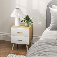 HOMCOM Mesitas de Noche de 2 Piezas Mesillas de Noche para Dormitorio con Cajones y Asas de Bambú Mesas Auxiliares para Salón Roble - details 3