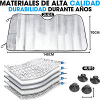 2 Parasol Coche Delantero 140x70 - Parasol Luna de Coche con Ventosas Parasol Coche Delantero Plegable Universal – Parasol de Playa Máxima Proteccion - Protector Solar Rayos UV Parabrisas Furgoneta - details 0