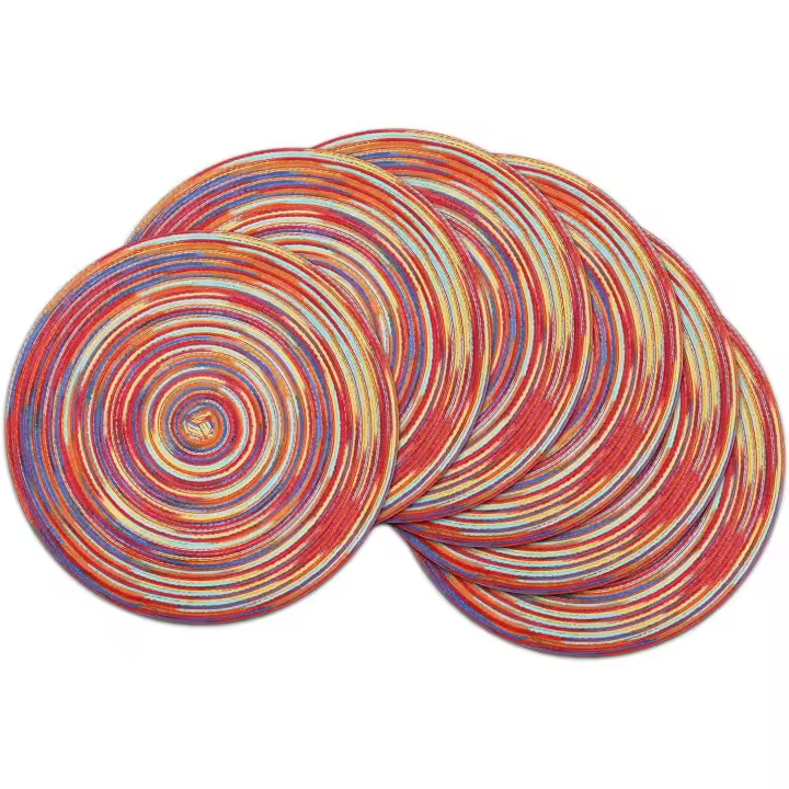 Juego de 6 manteles de algodón lavables resistentes al calor, redondos retorcidos, 36 cm, mantel individual decorativo para mesa, color rojo inbow - 1