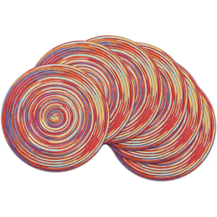 Juego de 6 manteles de algodón lavables resistentes al calor, redondos retorcidos, 36 cm, mantel individual decorativo para mesa, color rojo inbow - 1