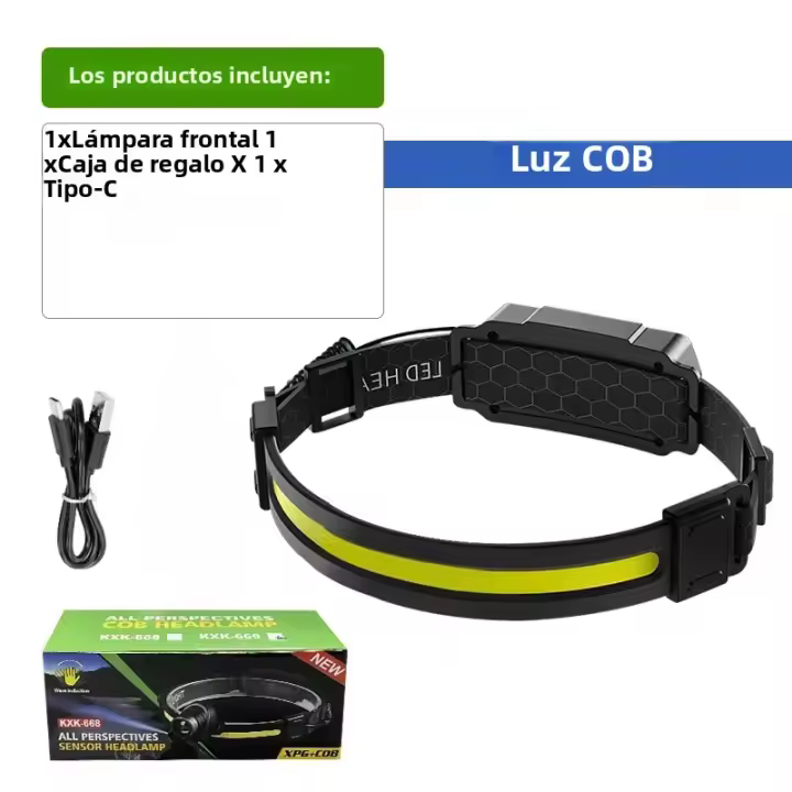 Linterna Frontal Recargable 3000LM COB Impermeable Para Camping Y Pesca Lámpara De Mano Con Tres Modos De Iluminación Batería 18650 Incluida - 1