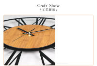 3D Large Wall Clocks Nordic Roman Numerals Retro Round Wood Metal Iron Accurate Silent Hanging Ornament Living Room Decoration - details 12
