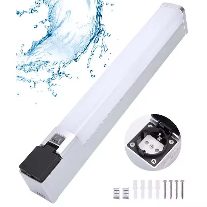 Aigostar Lámpara LED de Espejo con toma de corriente  Lámpara de Baño 4000K Luz natural Lámpara LED de Pared IP44 230V Luz de Espejo de Baño de Blanco Apliques Espejo de Baño - 1