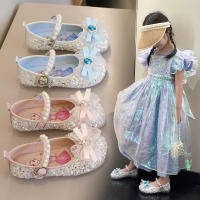 Sandalias Para Niñas De Cuero Glitón Y Diamantes Con Lazo Azul Y Rosa Antideslizantes Tallas 3-12 Años Zapatos Sencillos Para Bebés - details 1