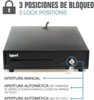 Iggual - Cajón Portamonedas IRON-10 - Caja Registradora Apertura Manual o Automática, RJ11, Medidas 38 x 33,5 x 8 cm, 4 + 6 Compartimentos Efectivo Billetes y Monedas, Cerradura de 3 Posiciones, Ideal para Restaurantes, Bares, Tiendas, Negocios - Negro - details 2