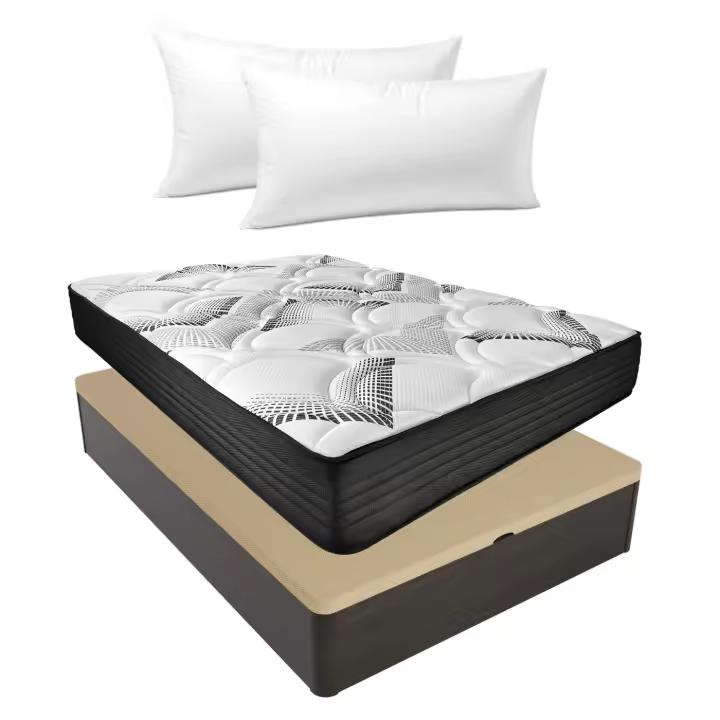 Duérmete Online  Pack Canapé Abatible Ort- Gran capacidad + Colchón Eco Box Reversible - Viscoelástico - Muelles ensacados (ENVIO Y MONTAJE INCLUIDO) (OBSEQUIO ALMOHADAS) Todo Fabricado en España - 1