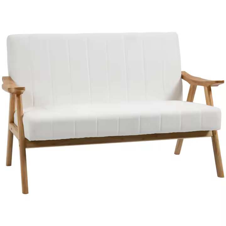 HOMCOM Sofá de 2 Plazas Moderno Sofá de Salón Decorativo Tapizado en Poliéster con Asiento Acolchado y Patas de Madera para Dormitorio Carga 200 kg 130x74x82 cm Crema - 1