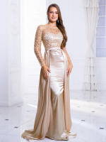 Vestido De Noche Largo De Mano En Satén Con Parches De Lentejuelas A-Line Hollow out Para Baile De Promoción Vestido Maxi De Faldas De Suelo - details 1