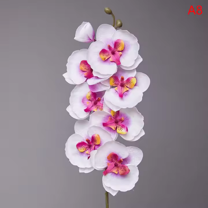 1 Pieza De 8 Cabezas De Mariposa Artificial Orquídea 3D Falsa Flor De Simulación Para Decoración De Hogar Y Boda Con Toque Real - 1