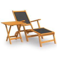 vidaXL Silla de jardín con reposapiés y mesa madera acacia y textilene Sillas de Exterior Ideal para jardín, playa, piscina, terraza Tumbona Piscina Tumbonas Playa Tumbonas Jardín Exterior - details 0