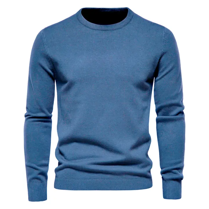Suéter grueso de otoño e invierno en 10 colores, suéter ajustado con cuello redondo para hombre, suéter tejido para hombre, Tops - 1