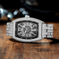 Reloj De Lujo Para Hombre Con Cristales Iced-Out Tonneau Dorado Reloj De Cuarzo Con Pulsera De Acero Inoxidable Moda Diamante Analog Clock - details 12